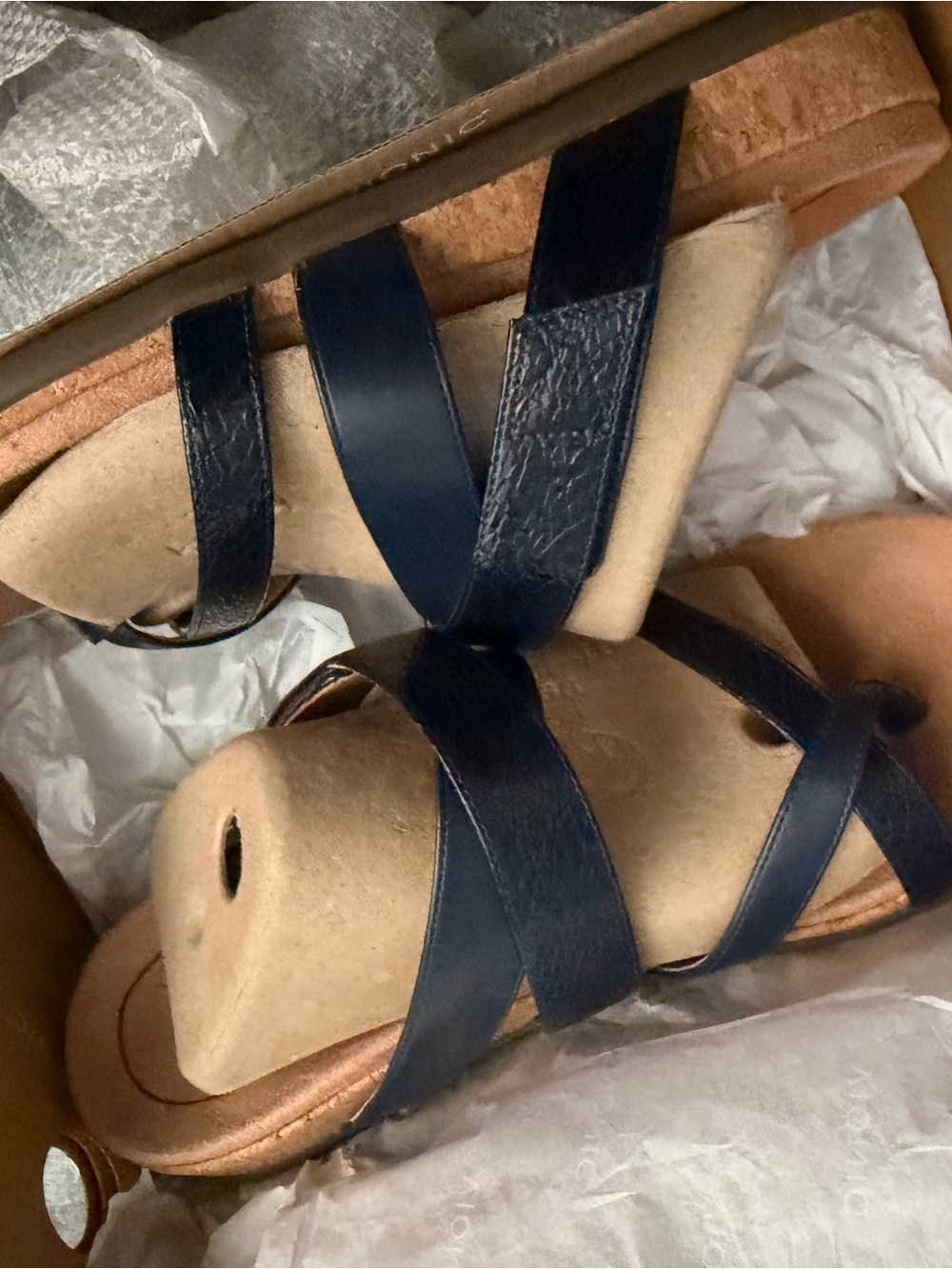Vionic Navy Blue Crisscross Cork Wedge Sandals